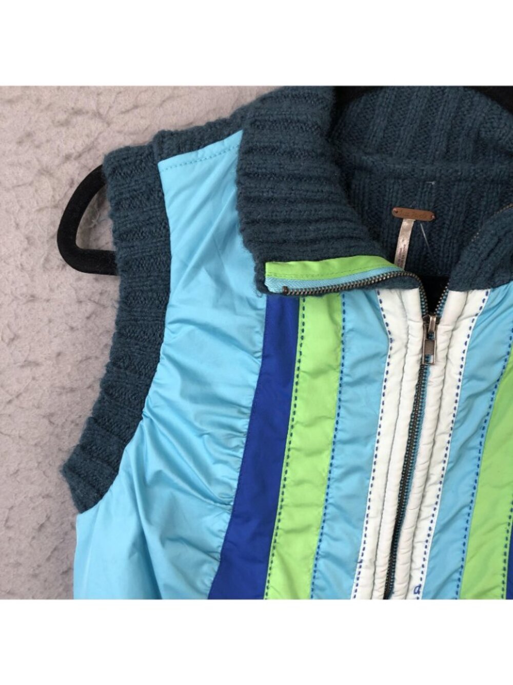 Free People Vest Womens M Blue Knit Back Puffer Stripe Colorblock Gorpcore - Picture 13 of 16